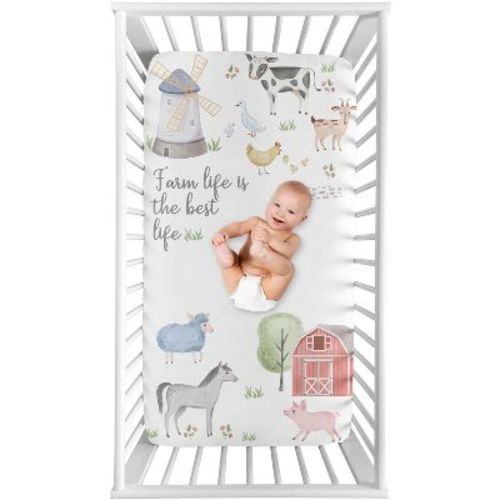 Sweet Jojo Designs Boy or Girl Gender Neutral Unisex Photo Op Fitted Crib Sheet Farm Animals