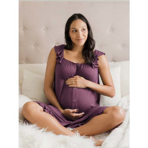 Ruffle Strap Labor & Delivery Gown | Burgundy Plum - Kindred Bravely