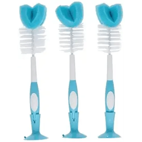 Dr. Brown's Baby Bottle Cleaning Brush with Sponge and Scrubber - Blue - 3-Pack