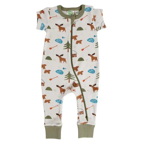 Organic Signature Print '2-Way' Zip Romper Short Sleeve