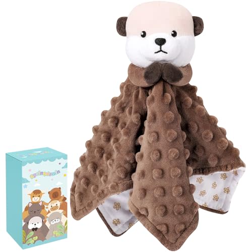 Loveys for Babies, Otter Baby Security Blanket for Newborn Infant Toddler Snuggle Toy Stuffed Animal, Lovey Prayer Otter Security Blankets, Soft Baby Gifts for Boys Girls, Brown 12in