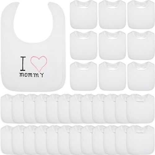 Toulite 50 Pcs White Bibs for Baby Washable Reusable Waterproof Feeder Bibs Cotton Baby Bibs with Double Sided Design
