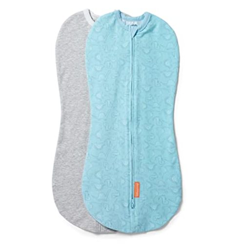 SwaddleMe by Ingenuity Compression Swaddle Pod, Two-Way Zipper for Easy Changes, Improves Sleep & Calms Startle Reflex, 0-2 Months, 2-Pack - Dino Jam
