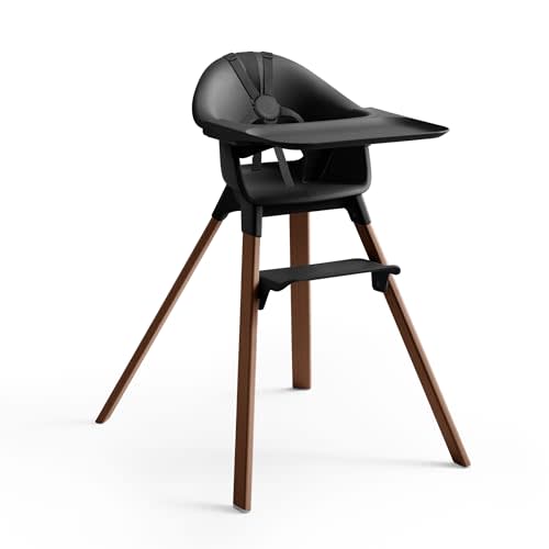 Stokke Clikk High Chair, Black/Warm Brown - All-in-One High Chair with Tray + Harness - Light, Durable & Travel Friendly - Ergonomic with Adjustable Features - Best for 6-36 Months or Up to 33 lbs