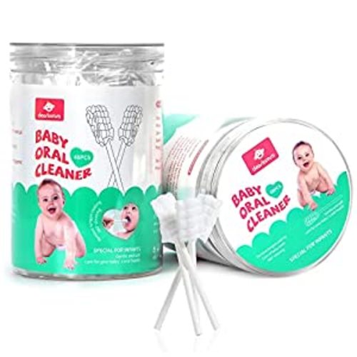 dearlomum Baby Tongue Cleaner, Newborn Toothbrush, 48PCS Disposable Infant Clean Mouth,Gauze Gum Cleaner Baby Oral Cleaning Stick Dental Care for 0-36 Month