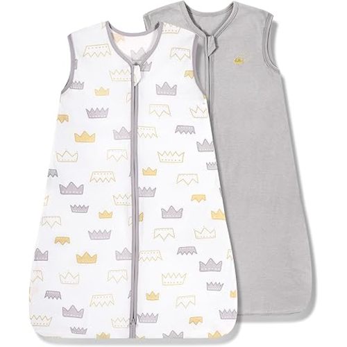TILLYOU Sleep Sack 0-6 Months - 0.5 TOG Baby Wearable Blanket with 2-Way Zipper, Extra Soft Cotton Sleeveless Sleeping sack 2 Pack, Gray Grown