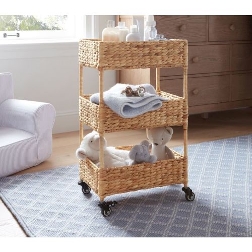 Woven Tiered Rolling Storage Cart