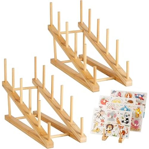 2pcs Wooden Puzzle Storage Rack, Slope Puzzle Display Stand Hold Up to 10 Sets Non-Skidding Puzzle Organizer Holder for Books Collection Lovers