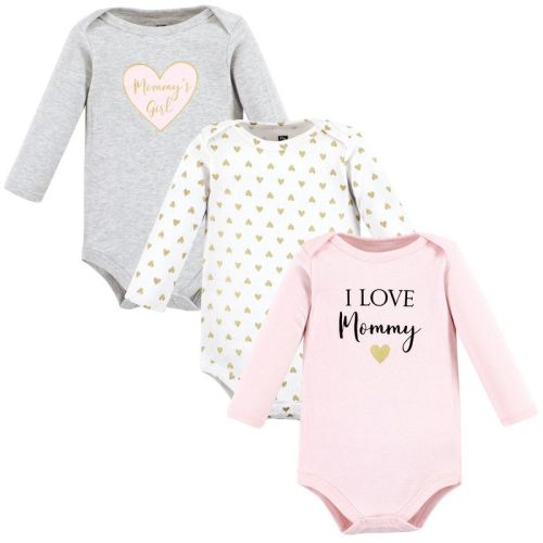Hudson Baby Infant Girl Cotton Long-Sleeve Bodysuits, Girl Mommy 3-Pack, 6-9 Months