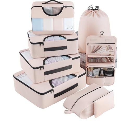 Veken 8 Set Packing Cubes, Travel Gifts for Women Mom, Carry on Suitcase Organizer Bags with Hanging Toiletry Bag and Large Laundry Bag, Travel Essentials Luggage Accessories for Cruise Ship