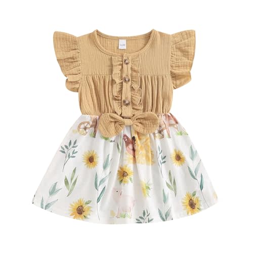VISGOGO Toddler Baby Girl Dress Ruffle Sleeve Farm Chicken Print Summer Dresses 9 Months-4 Years