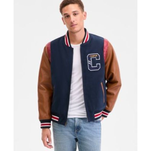Men's Mixed-Media Varsity Bomber Jacket