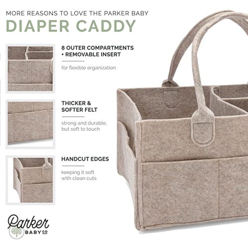 Parker Baby Diaper Caddy - Nursery Storage Bin and Car Organizer for Diapers and Baby Wipes (Oatmeal, Large)