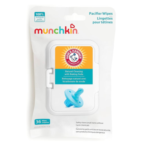 Munchkin Arm & Hammer Pacifier Wipes - Safely Cleans Breast Pump Parts and Feeding Essentials for Baby and Toddler, 1 Pack, 36 Wipes