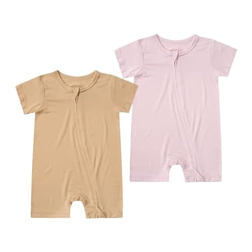 Teach Leanbh Unisex Baby 2 Pack Bamboo Viscose Pajamas Short Sleeve 2 Way Zipper Romper Jumpsuit Sleep and Play