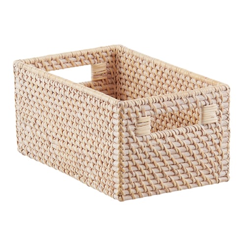 Whitewash Rattan Storage Bins with Handles | The Container Store- Size Small