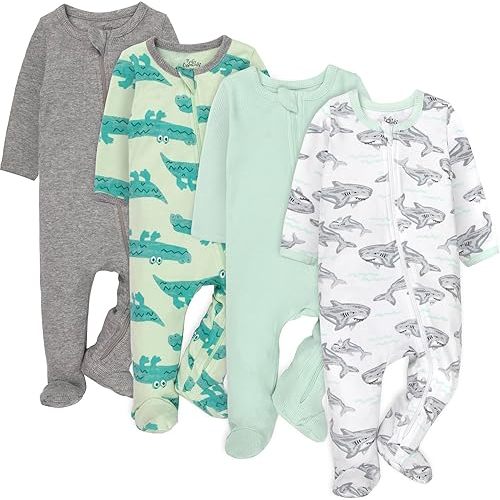 Baby Essentials Boys 4 Piece Patterned & Solid Pack Footies