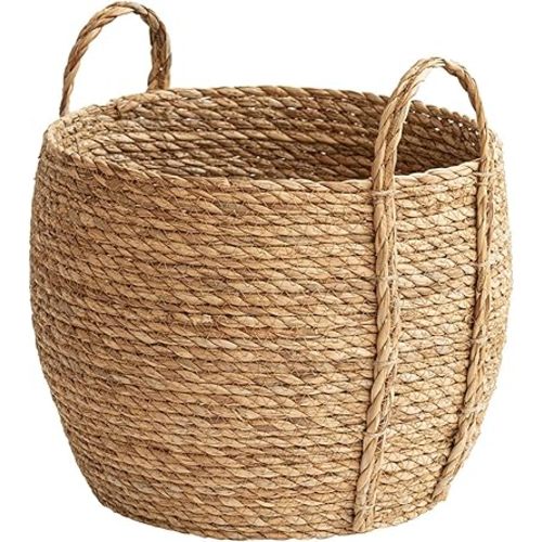 Versatile Rattan Sea Grass Woven Flower Basket Planter for Living Room Floor Standing Storage Balcony Garden Decoration With Handle Decorative for Organizing Natural