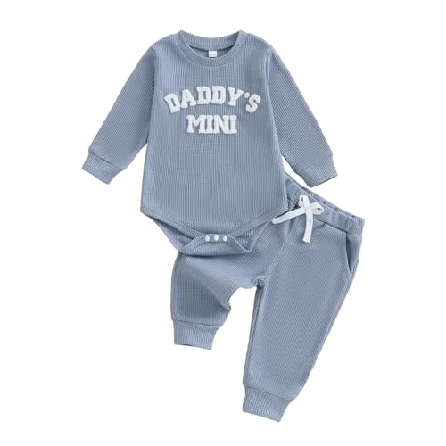 PUHHAPIEY Newborn Baby Boy Outfit Daddys Mini Outfit Letter Embroidery Long Sleeve Romper Pant Set Infant Fall Winter Clothes