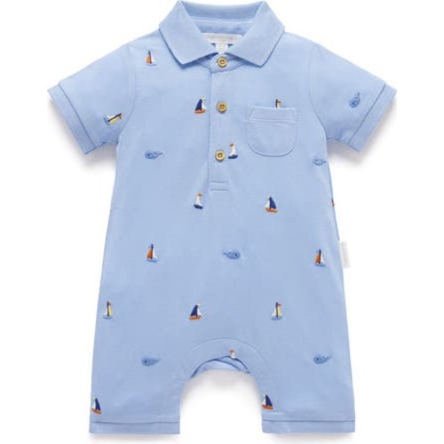 Embroidered Polo Romper, 0-3M