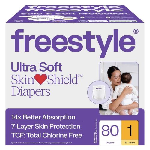 Freestyle Hyper Absorbent Ultra Soft TCF Baby Diapers- Size 1- 80 ct
