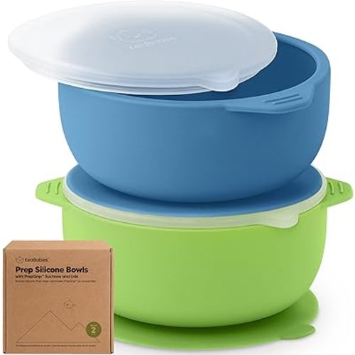 KeaBabies 2-Pack Baby Bowls with Suctions, Lids - Silicone Toddler Suction Bowls for Baby Boy, Girl, Kids, Food Grade Silicone, BPA-Free, Dishwasher Safe, Toddler Eating Essentials (Kea)