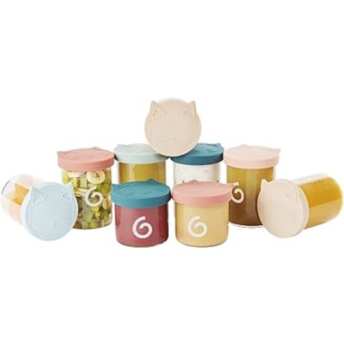 Babymoov Glass Food Storage Containers - Ultra-Durable & Recyclable Borosilicate Glass Jars with Leak Proof Silicone Lids (Set of 9 Glass Container with lids)