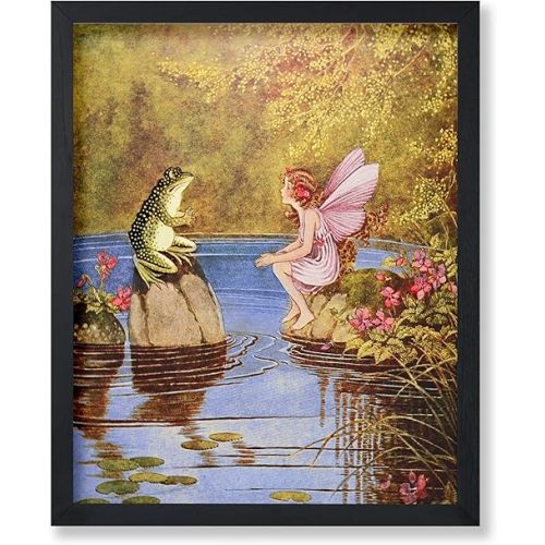 Poster Master The Little Green Road To Fairyland Poster - Frog and Fairy Print - Fairy Art - Frog Art - Lake Art - Children's Book Art - Great Nursery or Kid's Room Decor - 8x10 UNFRAMED Wall Art