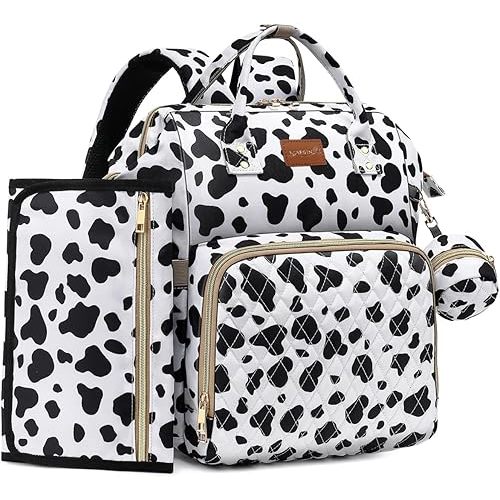 ROSEGIN Diaper Bag Backpack with Changing Pad, Pacifier Case, Baby Bag for Boy Girl Toddler - Large, Stylish, Waterproof Travel Quilted Diaper Bag for Mom - Baby Shower Registry - Cow