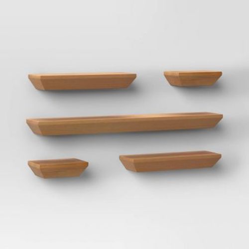 5pc Wedge Shelves Natural - Threshold™: Wood Frame, No Assembly, Includes Anchors & Screws