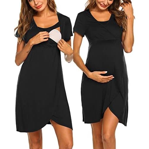 Ekouaer Nursing Nightgown 3 In 1 Maternity Nightgown Short Sleeve Nursing Gown Breasfeeding Sleepwear Delivery Dress