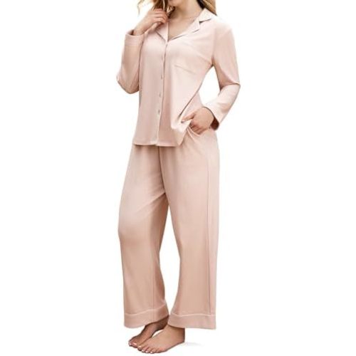 Momcozy Postpartum Nursing Pajamas Set for Women 2 Piece, Long Sleeve V Neck Button Down Cotton Maternity Lounge Pjs