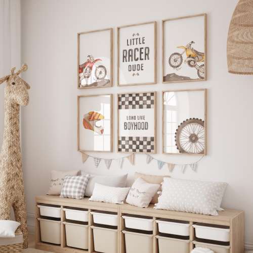 Dirt Bike Nursery Prints, Set of 6 Racing Posters, Dirt Bike Wall Art, Boys Room Decor, Long Live Boyhood, Instant Digital Download