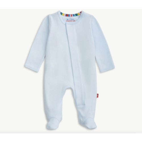 soft baby blue organic cotton magnetic parent favorite footie – Magnetic Me