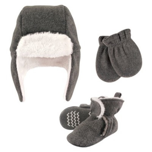 Hudson Baby Unisex Baby Trapper Hat, Mitten And Bootie Set, Heather Charcoal