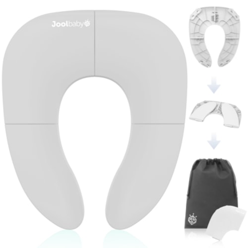 Jool Baby Folding Travel Potty Training Seat for Toddlers, Fits Round & Oval Toilets, Non-Slip Suction Cups, Includes Free Travel Bag (Gray)