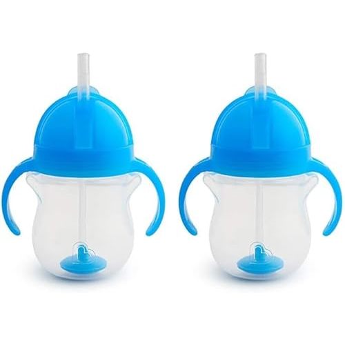 Munchkin® Any Angle™ Weighted Straw Trainer Sippy Cup with Click Lock™ Spill Proof Lid, 7 Ounce, 2 Pack, Blue