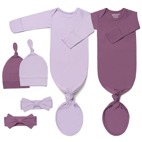 Newborn Baby Knotted Gown, Ultra-Soft Infant Sleeper Coming Home Outfit with Hat, Bowknot (2 Packs)