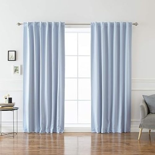 Best Home Fashion Basic Thermal Insulated Blackout Curtains - Back Tab/Rod Pocket - Sky Blue - 52" W x 84" L (Set of 2 Panels)