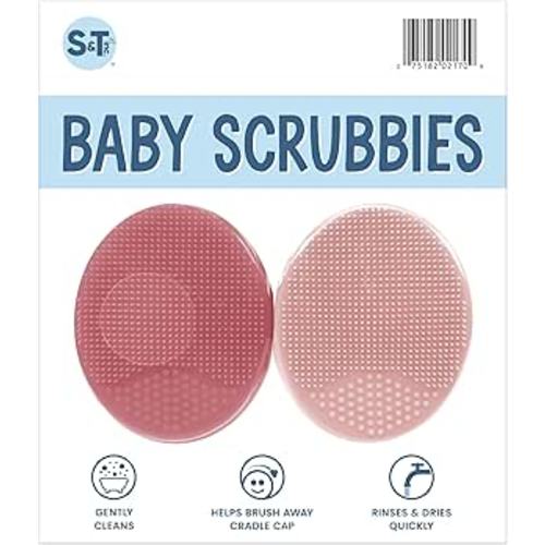 S&T INC. Exfoliating and Massaging Cradle Cap Bath Brushes for Baby, Silicone - 2 Inch x 2.5 Inch, Pink, 2 Pack