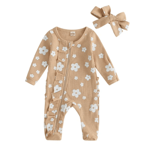 FLOWER Waffle Knit Ruffle Jumpsuit - Hazel & Bo
