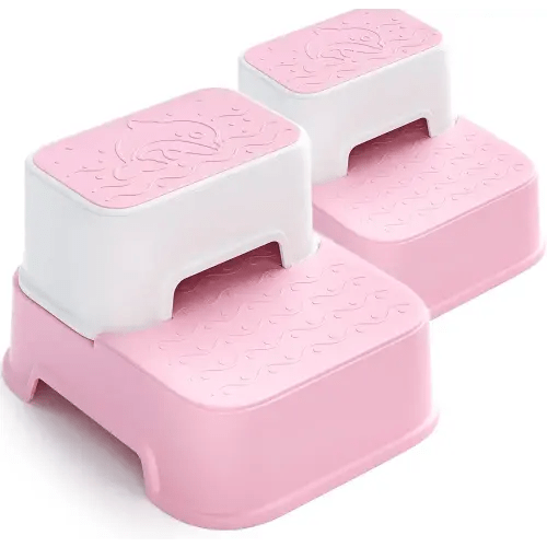 Toddler Step Stool for Bathroom,Kids Step Stool for Potty Training,Toilet Stool, Slip Resistant (Pink, 2 Packs)