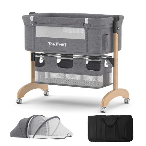 TouHeart 3-in-1 Baby Bassinet Bedside Sleeper for Newborns 0–6 Months, Easy Folding, Gray