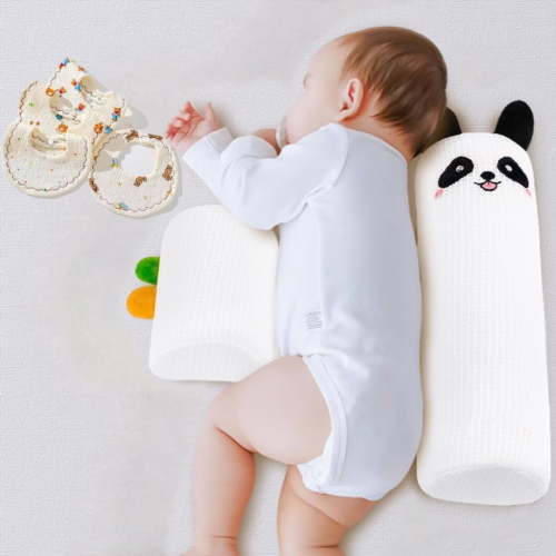 Baby Side Lying Wedge-Shaped Adjustable Soft and Breathable Portable Bed (Randomly Gifted with a Drool Towel as a Gift for The Baby) (White)