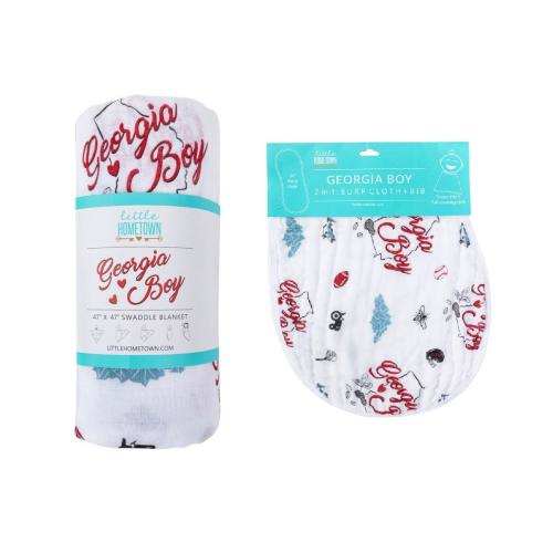 Gift Set: Georgia Boy Muslin Swaddle Blanket and Burp Cloth/Bib Combo