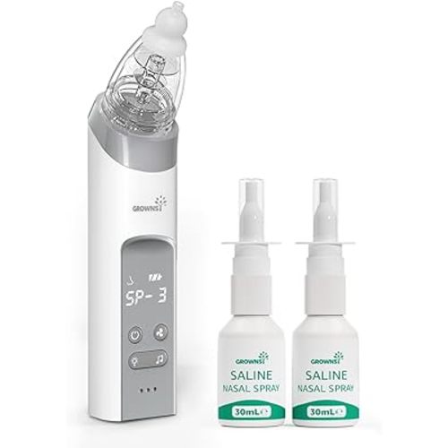 Amazon.com: GROWNSY Breathe Easy Nasal Care Set with Electric Nasal Aspirator -Grey, 2 Pack Natural Saline Nasal Spray, Instantly Relieve Nasal Congestion and Help Helps Baby Sleep Better : Baby