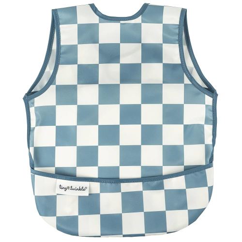 Tiny Twinkle Mess Proof Baby Bib - Waterproof & Lightweight Baby-Led Weaning Apron | 100% Recycled Polyester, Easy Clean & Machine Washable (Blue Checkers, Small 6-24 Months)