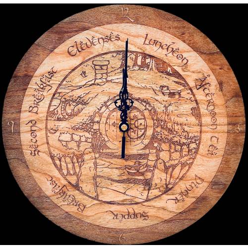 Shire Clock- Wood Hobbit clock- second breakfast Lord of the Rings- 12&quot;- Elvish, middle earth, LOTR Fandom, Kitchen decor game room Tolkien