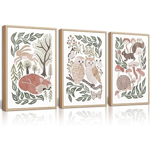 Woodland Animals Nursery Wall Art Decor Forest Wildlife Canvas Pictures Baby Boy Room Decor Prints Watercolor Cottagecore Animal Wall Art Wild Rabbit Poster for Kids Bedroom 8x10x3 Inch Unframed