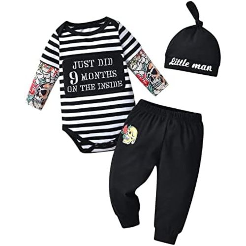 KuKitty Newborn Infant Baby Boy Clothes Long Sleeve Romper + Pants + Hat 3PCS Outfits Set